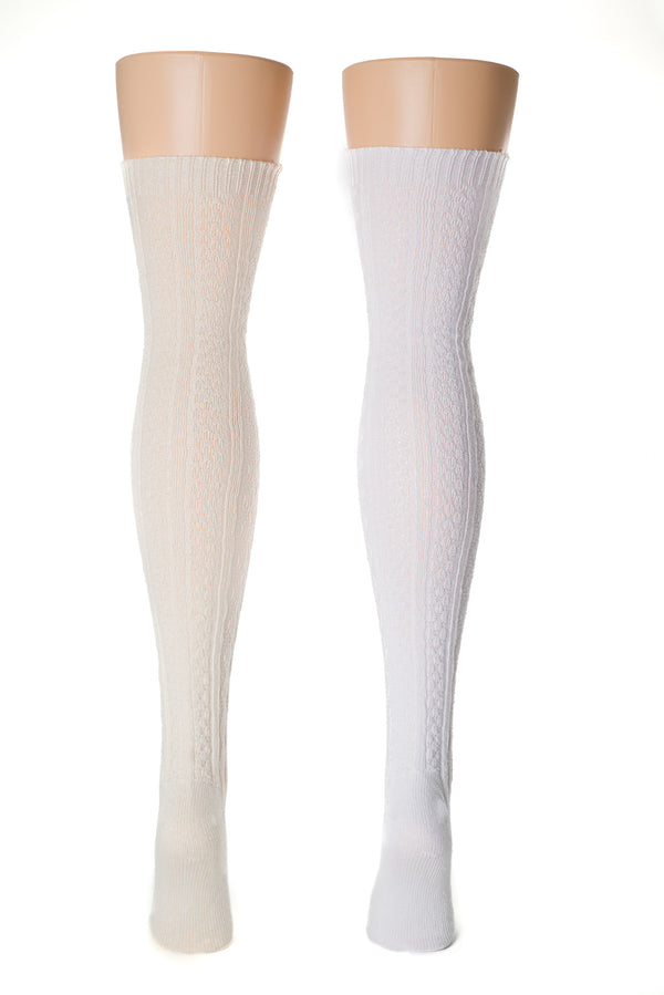 Delp Stockings Cabled Cotton, Cream and White side by side picture of back of stockings