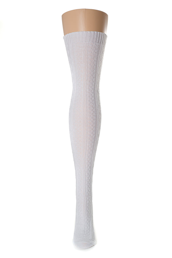 Delp Stockings Cabled Cotton, White color front of stocking picture