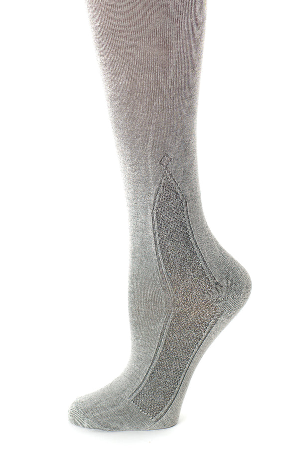 Delp Stockings Clocked Silk Stockings with knitted ankle clocking design. Charcoal color side detail view. 