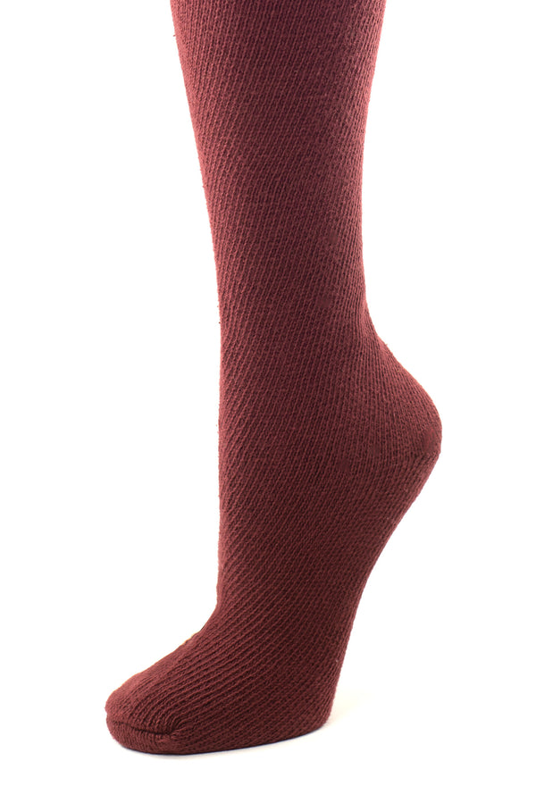 Delp Stockings Heavyweight Cotton Stockings. Cranberry color side detail view.