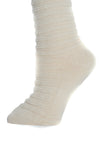 Delp Stockings, Horizontal Ribbed / Banded Stockings. Cream color side detail view. 