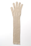 Delp Stockings Extra Long Ladies Silk Gloves. Cream color flat view. 