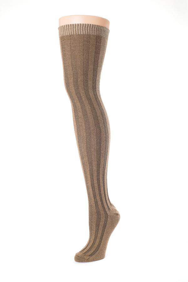 Delp Stockings, Vertical Ribbed Cotton Stockings. Black and Tan color side view.