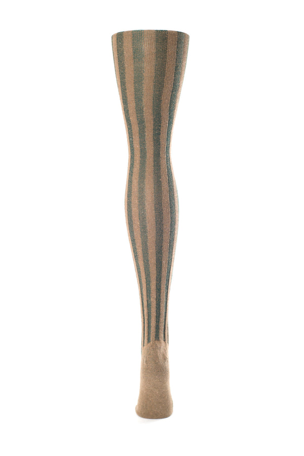 Delp Stockings, Vertical Ribbed Cotton Stockings. Green and Tan color back view.