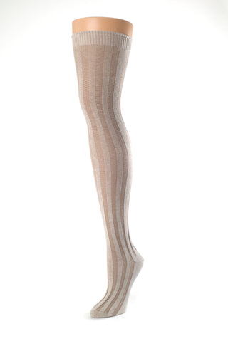 Delp Stockings, Vertical Ribbed Cotton Stockings. Tan and Cream color side view.