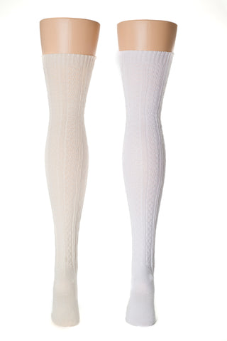 Delp Stockings Cabled Cotton, Cream and White side by side picture