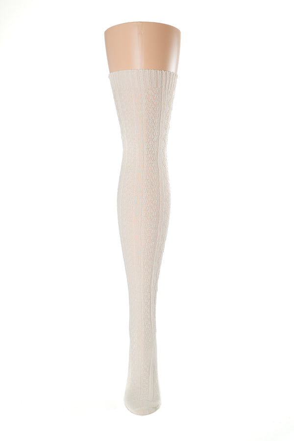 Delp Stockings Cabled Cotton, Cream color front of stocking picture