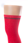 Delp Stockings Clocked Cotton, Crown Style. Red with Black ankle clocking design, top of stocking detail view. 