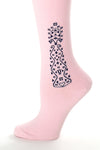 Delp Stockings Clocked Cotton, Vine Style. Pink with Navy Blue ankle clocking design side detail view. 