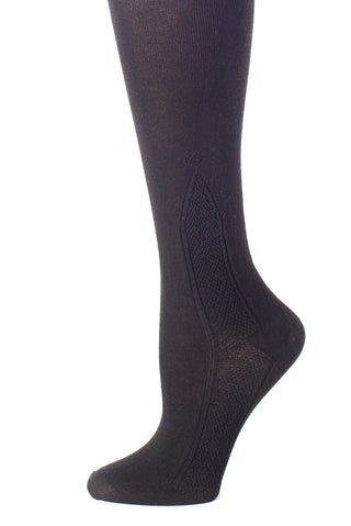 Delp Stockings, Seamed Clocked Silk Stockings. Black color side view. 