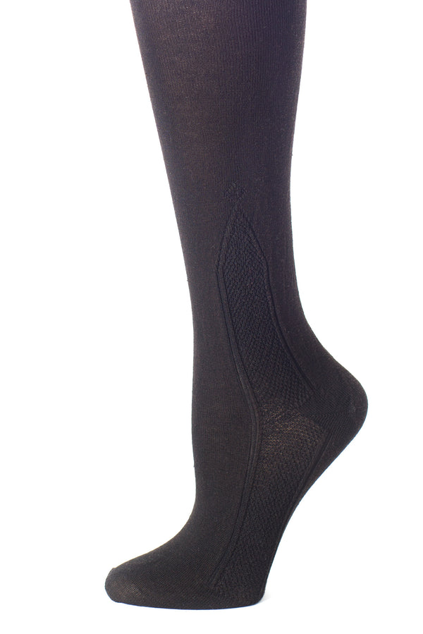 Delp Stockings, Seamed Clocked Silk Stockings. Black color side detail view. 