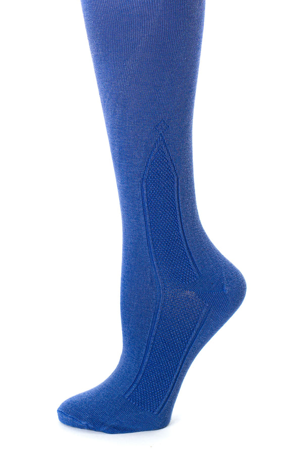 Delp Stockings Clocked Silk Stockings with knitted ankle clocking design. Royal Blue color side detail view. 