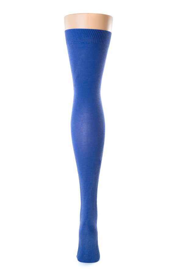 Delp Stockings Clocked Silk Stockings with knitted ankle clocking design. Royal Blue color back view. 