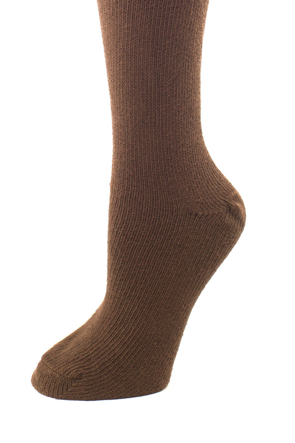 Delp Stockings Heavyweight Cotton Stockings. Brown color side detail view.