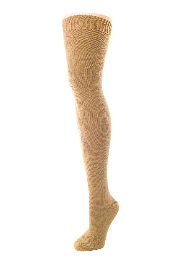 Delp Stockings, Seamed Heavyweight Cotton Stockings. Camel color side view
