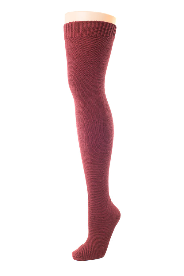 Delp Stockings Heavyweight Cotton Stockings. Maroon color side view.
