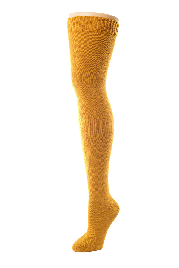 Delp Stockings Heavyweight Cotton Stockings. Mustard color side view.