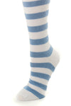 Delp Stockings, Heavyweight Horizontal Striped Cotton Stockings. Light Blue and White color side detail view.