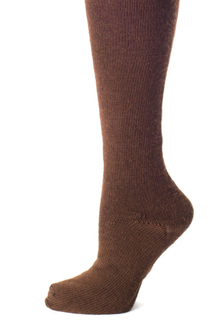 Delp Stockings, Seamed Heavyweight Wool Stockings. Brown color side view. 
