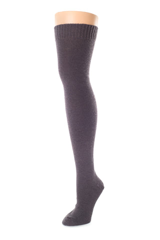 Delp Stockings, Seamed Heavyweight Wool Stockings. Charcoal color side view. 