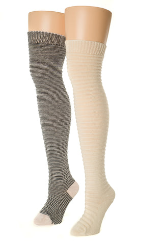 Delp Stockings, Horizontal Ribbed / Banded Stockings. Black and White color plus Cream color side by side view. 