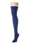 Delp Stockings, Seamed Lightweight Cotton Stockings. Dark Blue color side view.