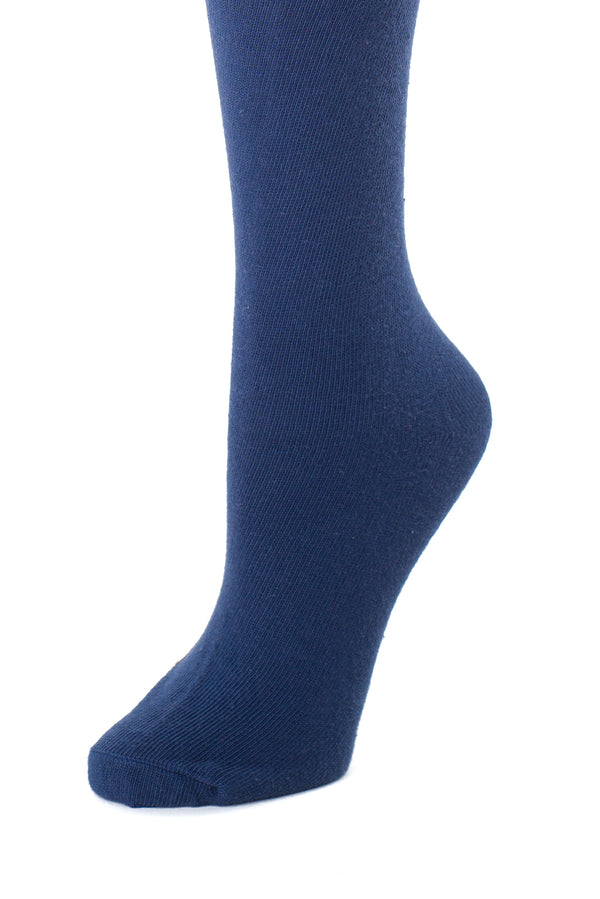Delp Stockings, Seamed Lightweight Cotton Stockings. Dark Blue color side detail view.