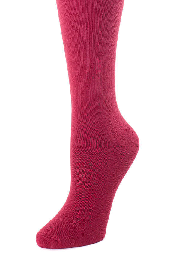 Delp Stockings, Seamed Lightweight Cotton Stockings. Maroon color side detail view. 