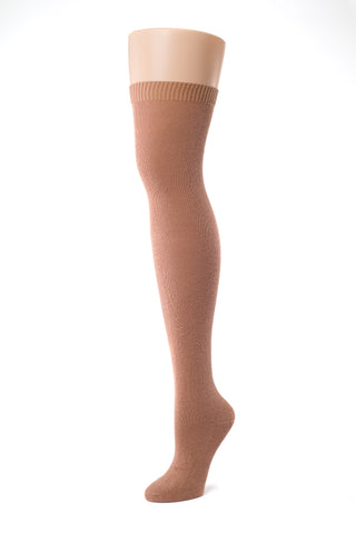 Delp Stockings, Seamed Lightweight Cotton Stockings. Salmon color side view.