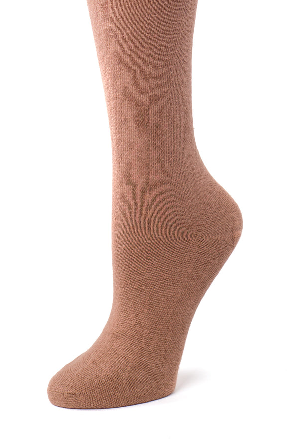 Delp Stockings, Seamed Lightweight Cotton Stockings. Salmon color side detail view.