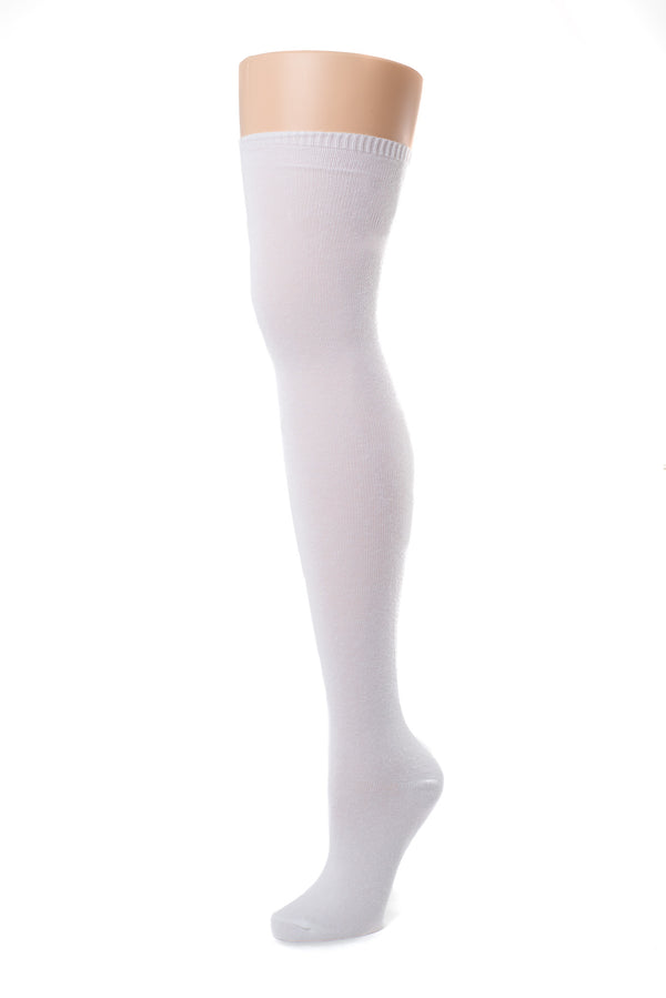 Delp Stockings, Seamed Lightweight Cotton Stockings. White color side view. 