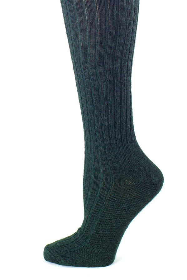 Delp Lightweight Ribbed Wool Stockings Dark Green Detail