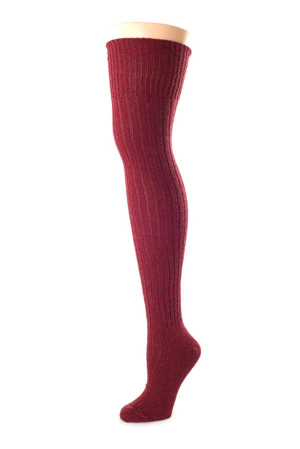 Delp Lightweight Ribbed Wool Stockings Maroon