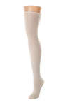 Delp Stockings, Seamed Openwork Silk Stockings. Cream color side view.