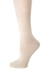 Delp Stockings, Seamed Openwork Silk Stockings. Cream color side detail view.