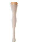 Delp Stockings, Seamed Openwork Silk Stockings. Cream color front view.