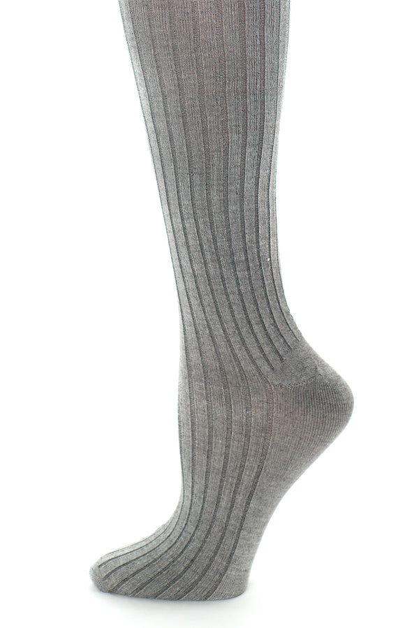 Delp Stockings, Ribbed Silk Stockings. Charcoal color side detail view. 