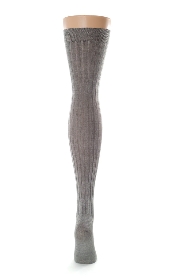 Delp Stockings, Ribbed Silk Stockings. Charcoal color back view. 
