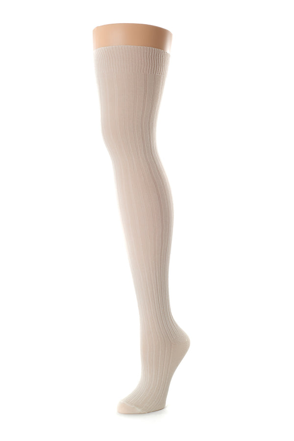 Delp Stockings, Ribbed Silk Stockings. Cream color side view. 