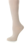 Delp Stockings, Ribbed Silk Stockings. Cream color side detail view. 