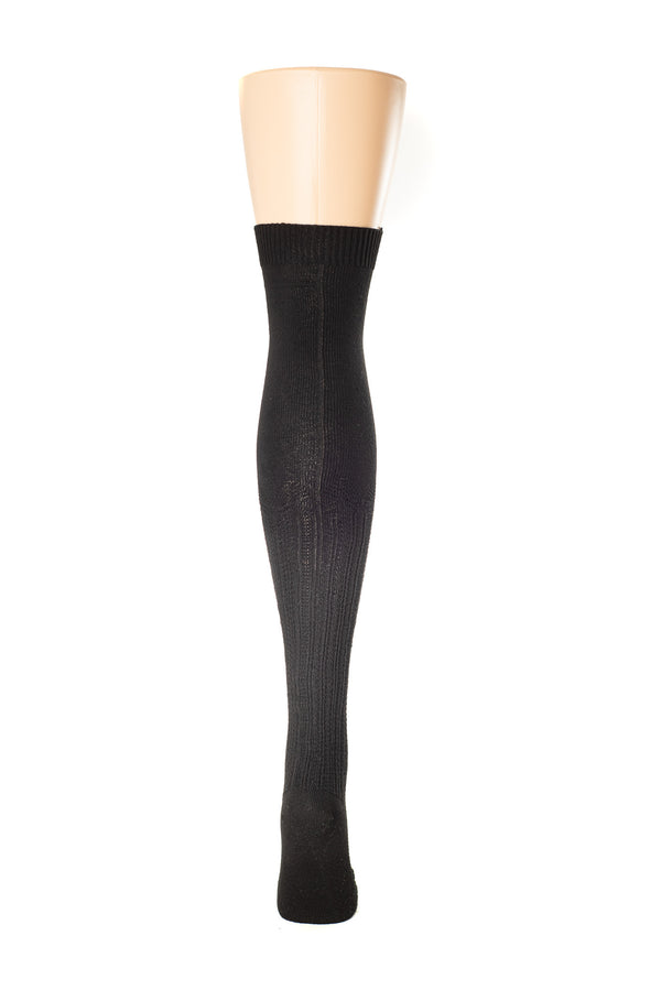 Delp Stockings, Seamed Openwork Cotton Stockings. Black color back view. 