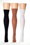 Delp Stockings, Seamed Openwork Cotton Stockings. Black, Salmon, and White color side by side view of front of stockings.