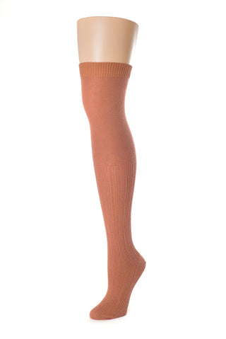 Delp Stockings, Seamed Openwork Cotton Stockings. Salmon color side view. 