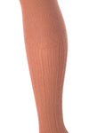 Delp Stockings, Seamed Openwork Cotton Stockings. Salmon color side detail view. 