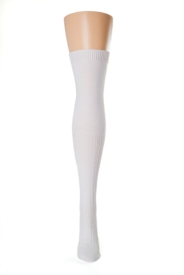 Delp Stockings, Seamed Openwork Cotton Stockings. White color front view. 