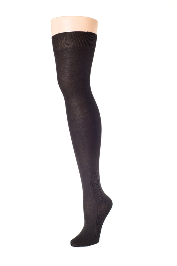 Delp Stockings Clocked Silk SALE Stockings. Black color side view. 