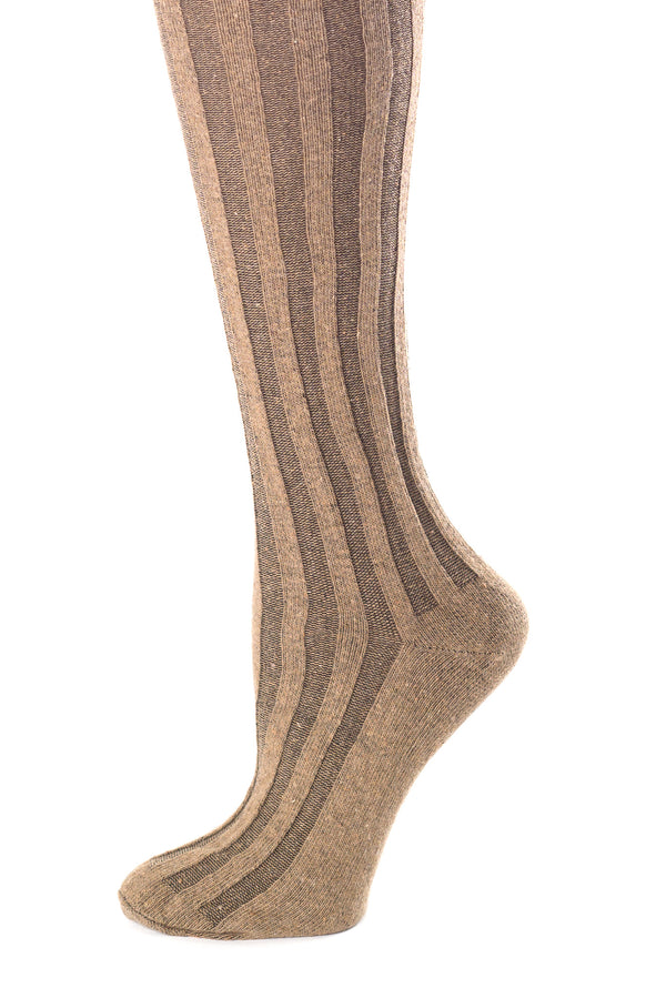 Delp Stockings, Vertical Ribbed Cotton Stockings. Black and Tan color side detail view.