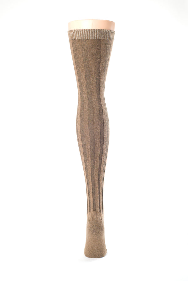 Delp Stockings, Vertical Ribbed Cotton Stockings. Black and Tan color back view.