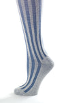 Delp Stockings, Vertical Ribbed Cotton Stockings. Blue and Cream color side detail view.