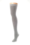 Delp Stockings, Vertical Ribbed Cotton Stockings. Gray and Cream color side view.